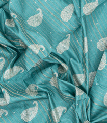 Turquoise Printed Synthetic Dola Silk Saree With Zari Stripes & Border-SY0305