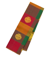Multi Colour Handloom Korvai Kanchipuram Silk Saree With Checks & Buttas-KA15849
