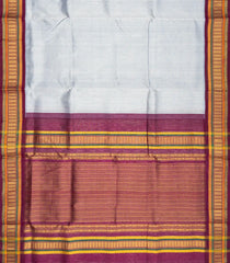 Off White Handloom 9 Yards Korvai Silk Cotton Saree With Contrast Border-SC3759