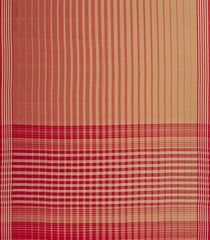 Beige & Crimson Handwoven Bengal Cotton Saree With Stripes-BG1493