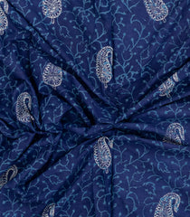 Indigo Printed Jaipur Cotton Saree With Floral Motifs-JC1519