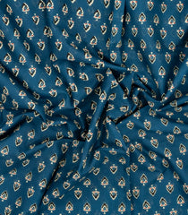 Blue Printed Jaipur Cotton Saree With Printed Floral Motifs-JC1915