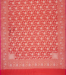 Red Handloom Organza Satin Soft Silk Saree With Floral Vine Motifs-SO4139