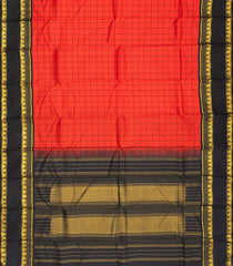 Red Handloom Korvai Kanchipuram Silk Saree With Checks & Contrast Border-KA13380