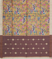 Mustard Handloom Tussar Silk Saree With Printed Motifs-TU3436
