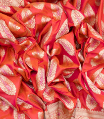Red Handloom Banarasi Silk Saree With Floral Motifs-BE1434