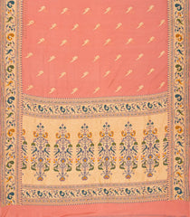 Light Peach Handwoven Banarasi Khaddi Georgette Silk Saree With Peacock Motifs