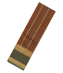 Brown Handloom Kanchi Cotton Saree With Checks & Contrast Border-KC1643