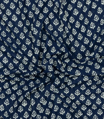 Navy Blue Printed Jaipur Cotton Saree With Printed Floral Motifs-JC1755