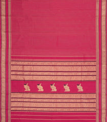 Hot Peach Handloom Kanchi Cotton Saree With Zari Stripes-KC1816