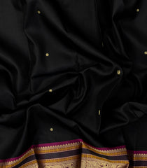 Black Handloom Kanchipuram Silk Saree With Buttas-KA15136