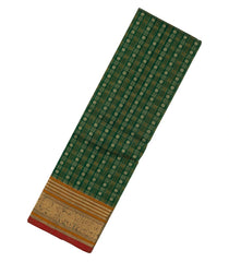 Dark Green Handloom Kanchi Cotton Saree With Checks & Buttas-KC1583