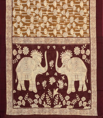 Dark Beige Printed Jaipur Cotton Saree With Pichwai Motifs-JC1913