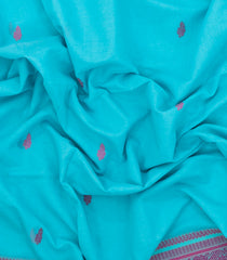 Turquoise Handloom Bengal Cotton Saree With Floral Buttas-BG1683