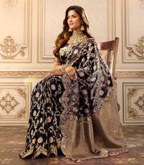 Dark Grey Blended Satin Saree With Heavy Embroidery Zircon Work Border-EN2146