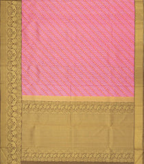 Bubblegum Pink Handloom Korvai Kanchipuram Silk Saree With Floral Motifs-KA15455