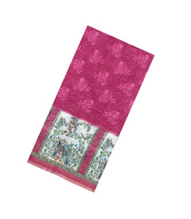 Turquoise Printed Synthetic Linen Saree With Floral Motifs-SY0331