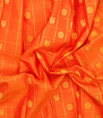 Orange Handloom Kanchipuram Silk Saree With Zari Checks & Buttas-KA15681