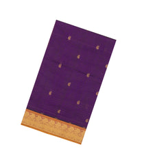 Purple Handloom Silk Cotton Saree With Zari Stripes & Buttas-SC4754