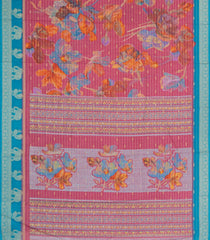Peach Printed Synthetics Dola with Zari Stripes & Contrast Border-BL5147
