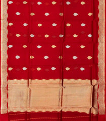 Crimson Handloom Banarasi Organza Silk Saree With Floral Buttas-BE1668