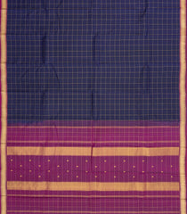 Navy Blue Handloom Kanchipuram Silk Saree With Zari Checks-KA15232