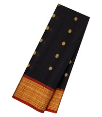 Black Handloom Gadwal Silk Cotton Saree With Buttas -GA0278