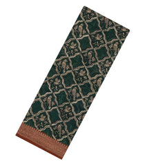Bottle Green Printed Chanderi Cotton Saree With Bird Motifs-CC1445
