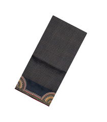 Black Printed Tussar Silk Saree With Checks & Meena Embroidered Border-TU3808