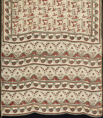 Taupe Printed Jaipur Cotton Saree With Elephant Motifs-JC1545
