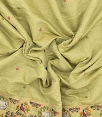 Lime Green Woven Blended Cotton Saree With Pichwai Meena Motifs-BL4787