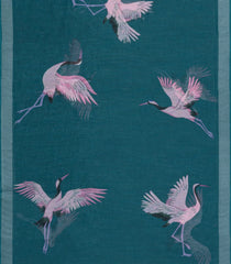 Teal Printed Synthetics Linen Saree With Zari Border-BL5329