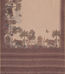 Sandal Printed Synthetic Linen Saree with Jhalar-BL5334