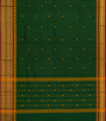 Dark Green Woven Chettinad Cotton Saree With Checks & Buttas-CN1858
