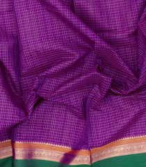 Purple Handloom Silk Cotton Saree With Checks & Dots-SC3976