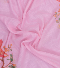 Baby Pink Printed Synthetic Linen Saree With Bird Motifs-SY0169