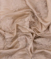Taupe Embroidered Synthetic Crushed Tissue Saree With Floral Motifs-SY0591