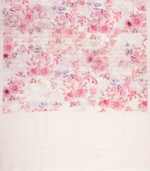 Off White Printed Tussar Silk Saree With Floral Motifs-TU3696