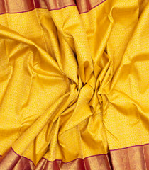 Yellow Handloom Korvai Kanchipuram Silk Saree With Floral Zari Motifs-KA12961