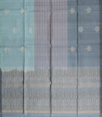 Grey Woven Kora Soft Silk Saree With Stripes & Buttas-SO4737