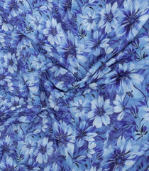 Blue Printed Synthetic Linen Saree With Floral Motifs-SY0213