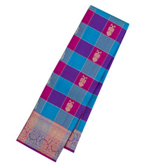 Cyan & Magenta Handloom Kanchipuram Silk Saree With Checks & Buttas-KA15044-Cyan