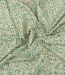 Light Green Printed Blended Cotton Saree With Geometric Motifs-BL6245