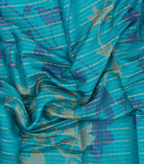 Cyan Printed Synthetics Dola with Zari Stripes & Contrast Border-BL5215