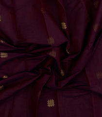 Dark Maroon Handloom Kanchi Cotton Saree With Kolam Buttas-KC1832