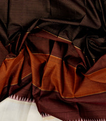 Black & Rust Handloom Korvai Kanchipuram Silk Saree With Stripes-KA14717