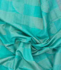 Turquoise Handloom Soft Silk Saree With Checks & Contrast Pallu -SO4629