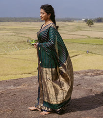 Bottle Green Handloom Silk Cotton Saree With Zari Stripes-SC4109