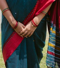 Teal Handloom Bengal Cotton Saree With Contrast Border-BG1867