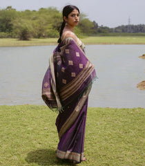 Burgundy Woven Bengal Cotton Saree With Buttas-BG1654
